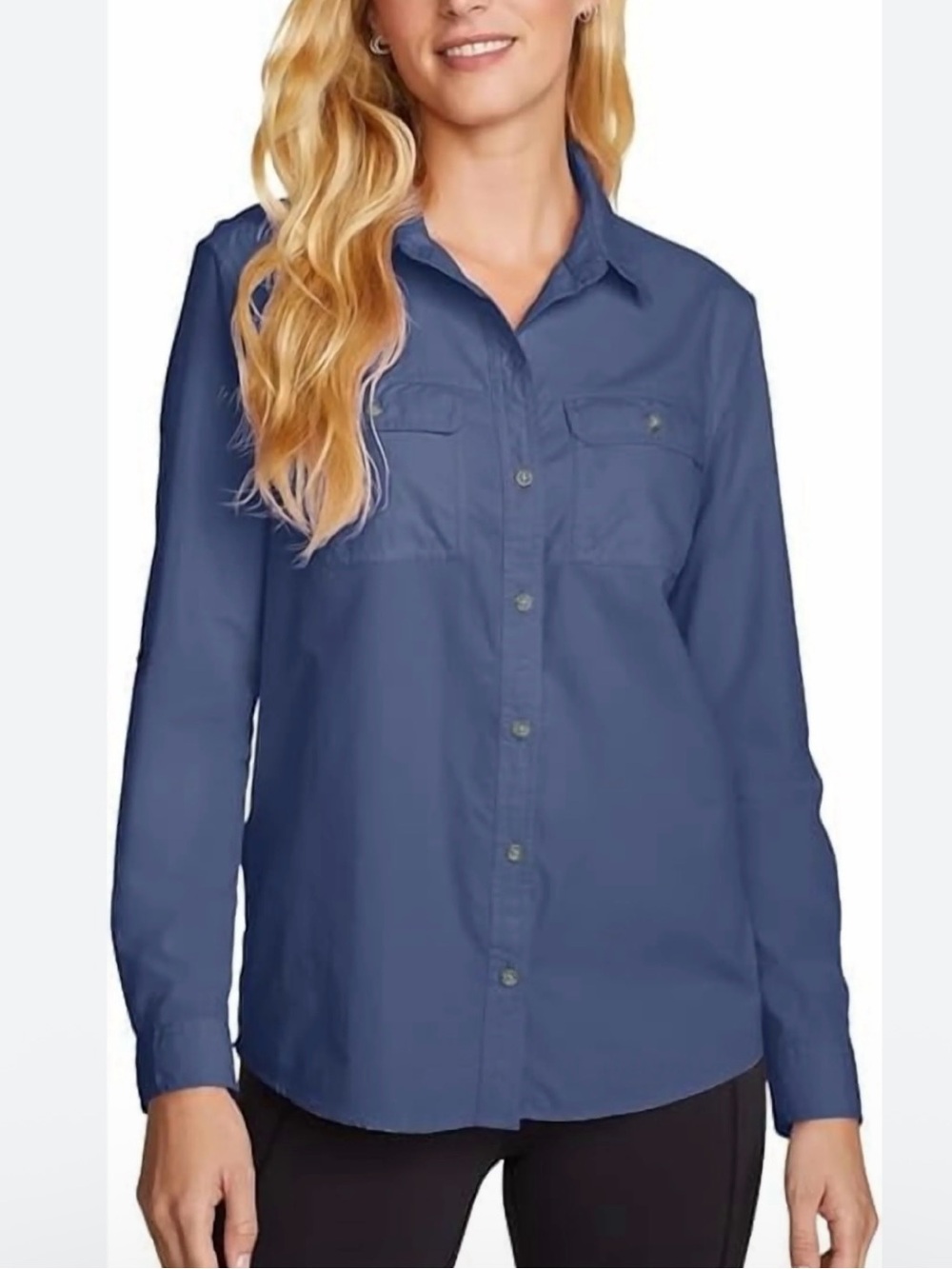 Eddie Bauer Mountain Ripstop Long Sleeve Blue Classic Fit Top UPF 50 Small NWT